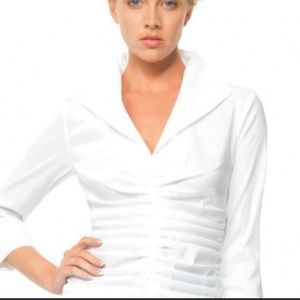 Tadashi Ruched White Blouse